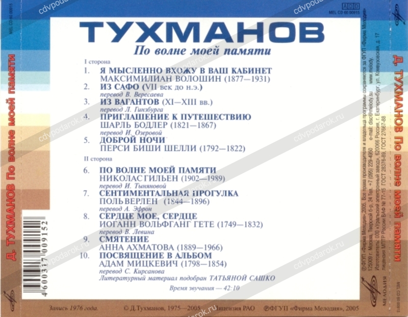 Давид Тухманов - По волне моей памяти. 30 лет - купить CD в интернет ...